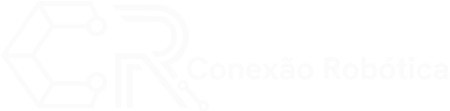 Logotipo da Conexão Robótica, com as letras 'CR' estilizadas como circuitos eletrônicos e o nome da marca ao lado.