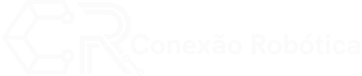 Logotipo da Conexão Robótica, com as letras 'CR' estilizadas como circuitos eletrônicos e o nome da marca ao lado.